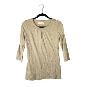 Zara Collection Beige Tan 3/4 Sleeve Casual Preppy Fitted Blouse Size Medium